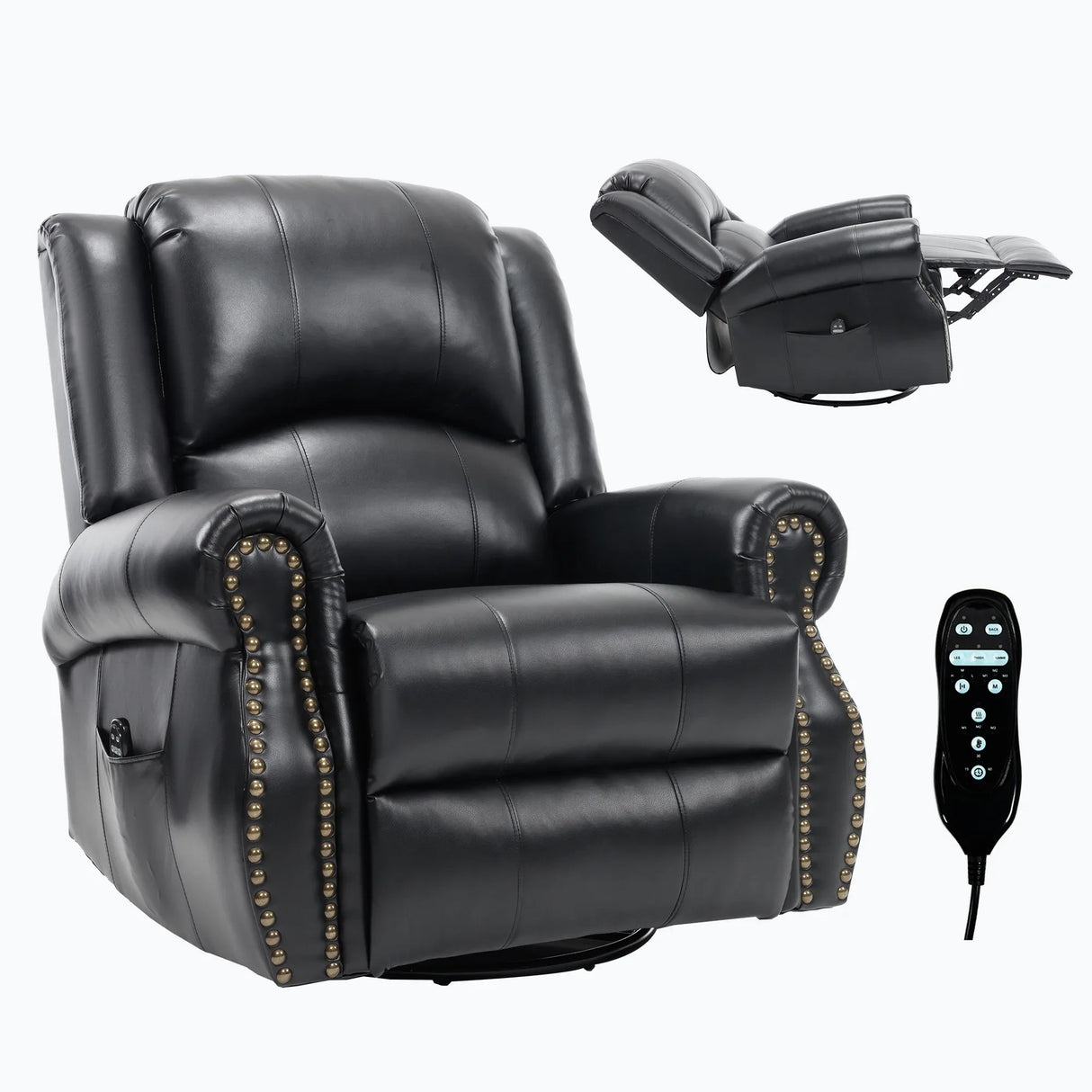 Heat Massage Faux Leather Swivel Rocking Recliner Chair - Omega Lifestyles