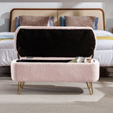 Pink Faux Fur Upholstered Storage Bench With Gold Legs - Omega Lifestyles