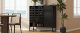 Black Woven Door Buffet Cabinet With Adjustable Storage - Omega Lifestyles