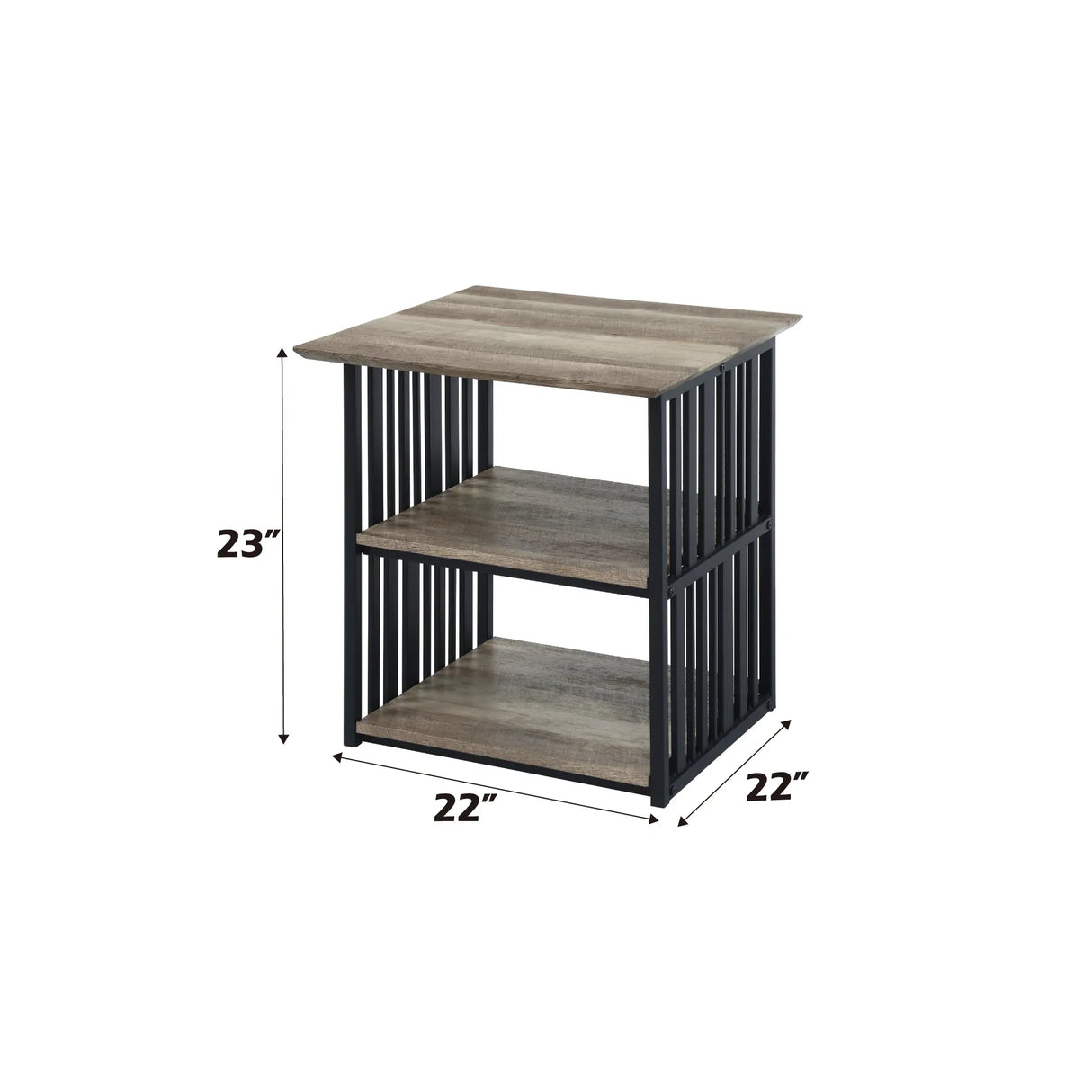 Industrial Black Oak Metal Nightstand With Open Storage - Omega Lifestyles