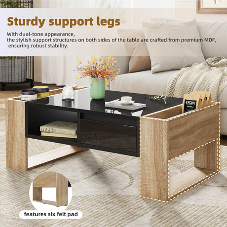 High Glossy Two Drawer Wood Grain Coffee Table - Sleep Galleria