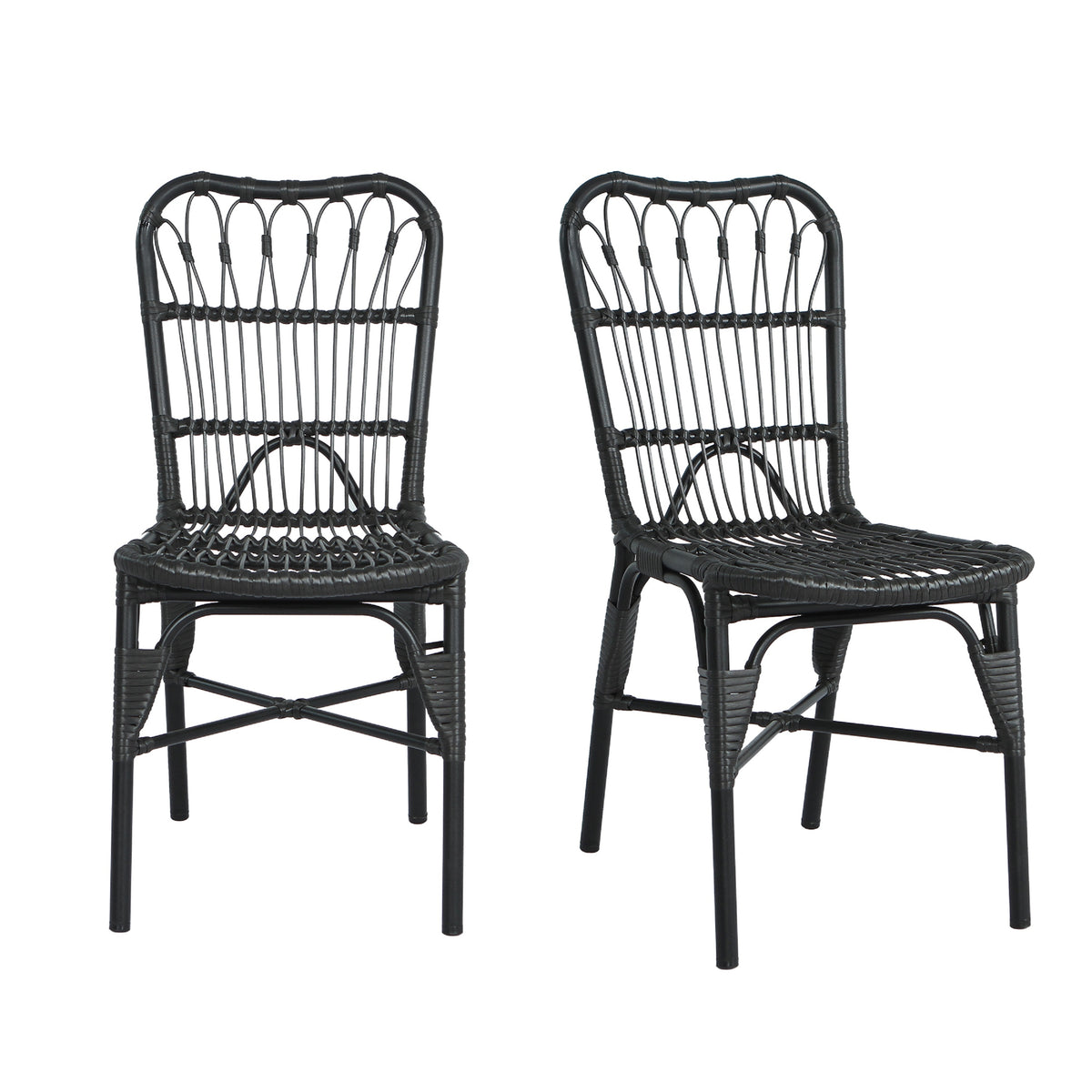 Set of 2 Hand-Woven Rattan Iron Frame Outdoor Chairs