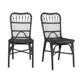 Set of 2 Hand-Woven Rattan Iron Frame Outdoor Chairs