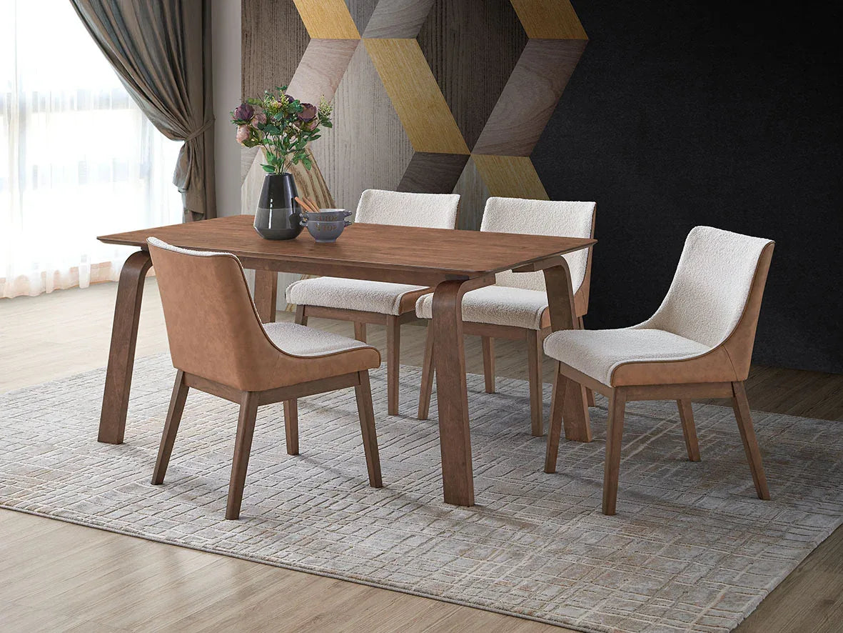 5-Piece Walnut Wood Dining Table And Side Chairs Set - Omega Lifestyles