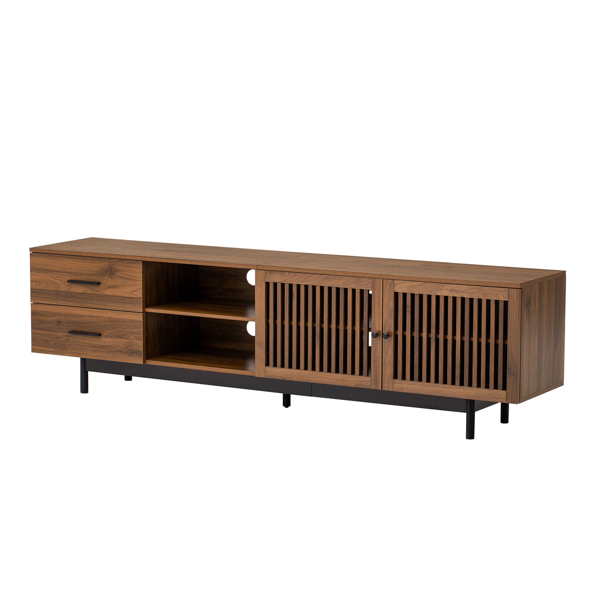 78-Inch Walnut Modern TV Stand With Storage Drawers