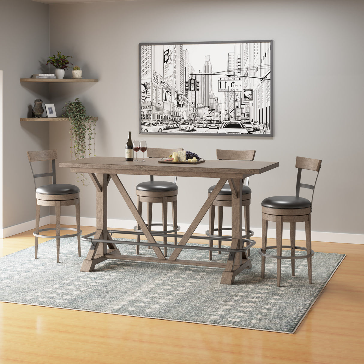 Brown Solid Wood Bar Height Trestle Table