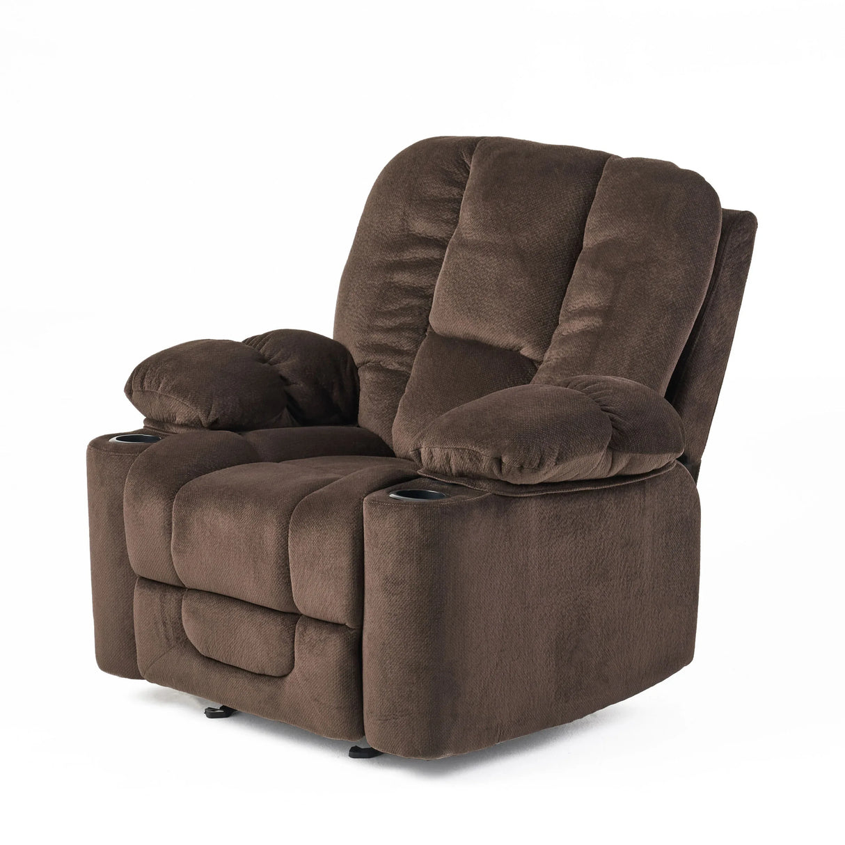 Manual Recliner Chair With Plush Fabric And Cup Holders - Omega Lifestyles