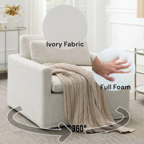 Ivory Fabric Swivel Chair With Toss Pillow - Omega Lifestyles