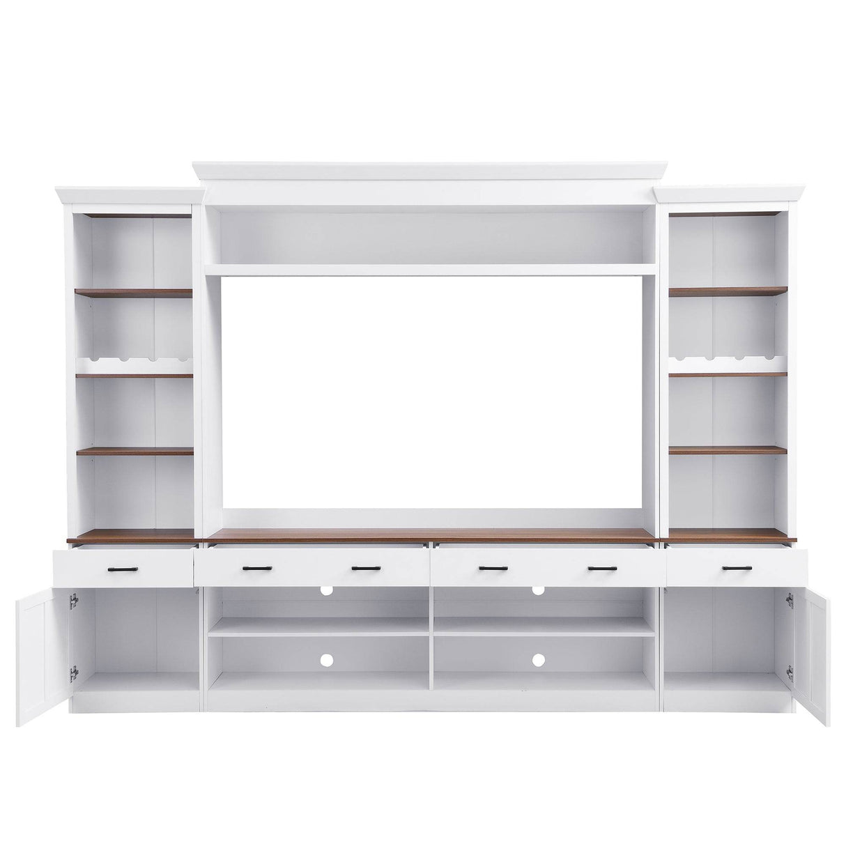 Farmhouse 4-Piece White Walnut TV Stand Set - Omega Lifestyles