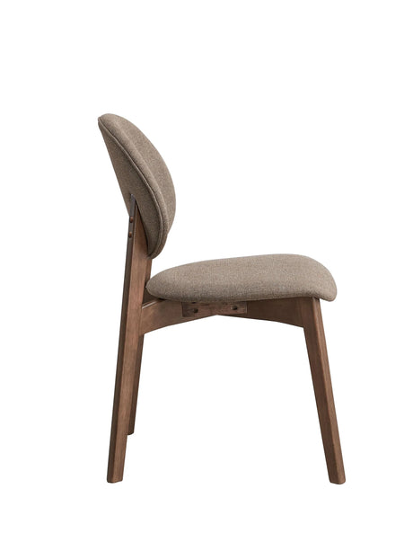 Set of 2 Light Brown Linen Upholstered Walnut Side Chairs - Omega Lifestyles