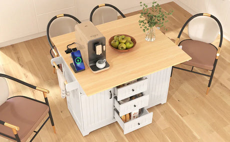 Folding Kitchen Island Cart With Power Outlet and Storage - Omega Lifestyles
