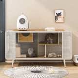 Spacious Fir Wood Iron Frame Tempered Glass Cat House - Sleep Galleria