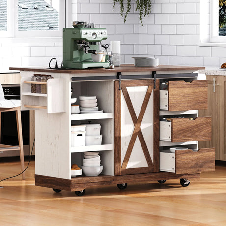Farmhouse Sliding Barn Door Kitchen Island Cart - Omega Lifestyles