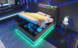 Twin Upholstered Linen Storage Bed With LED Lighting - Omega Lifestyles