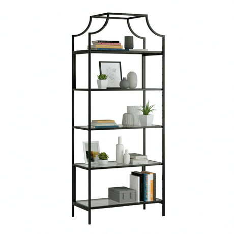 Mid-Century Modern Black Engineered Wood Bookcase - Omega Lifestyles