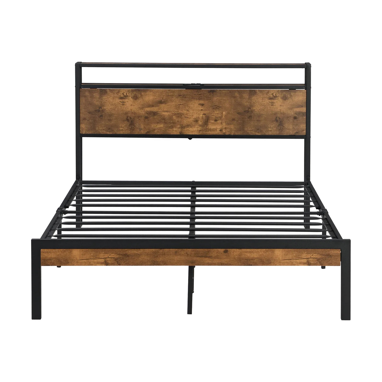 Queen Metal Platform Bed Frame With Wooden Headboard - Omega Lifestyles