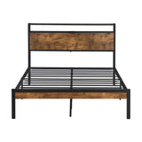 Queen Metal Platform Bed Frame With Wooden Headboard - Omega Lifestyles
