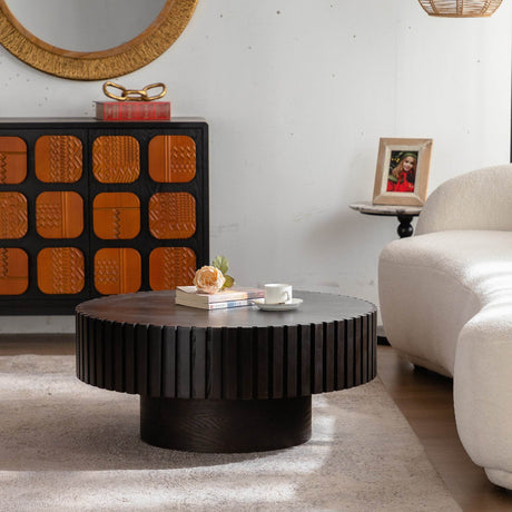 Modern Handcrafted Round Pedestal Walnut Coffee Table - Sleep Galleria