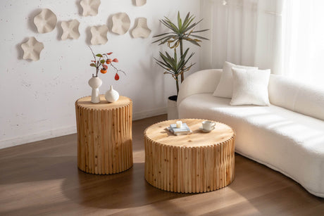 Set of 2 Natural MDF Fir Round Coffee Tables - Omega Lifestyles
