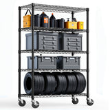 5-Tier Adjustable Carbon Steel Storage Shelving Unit With Wheels