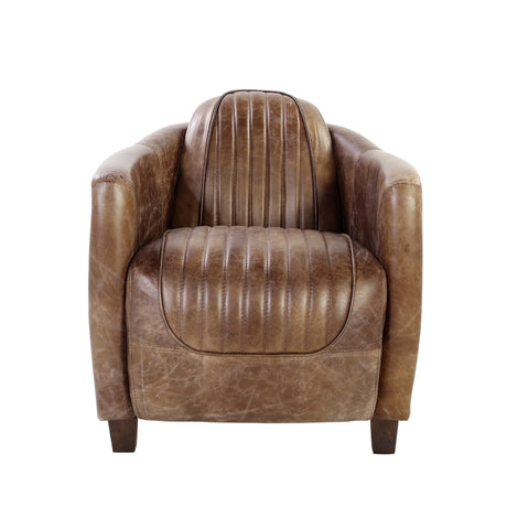 Retro Brown Top Grain Leather Upholstered Stationary Chair - Omega Lifestyles