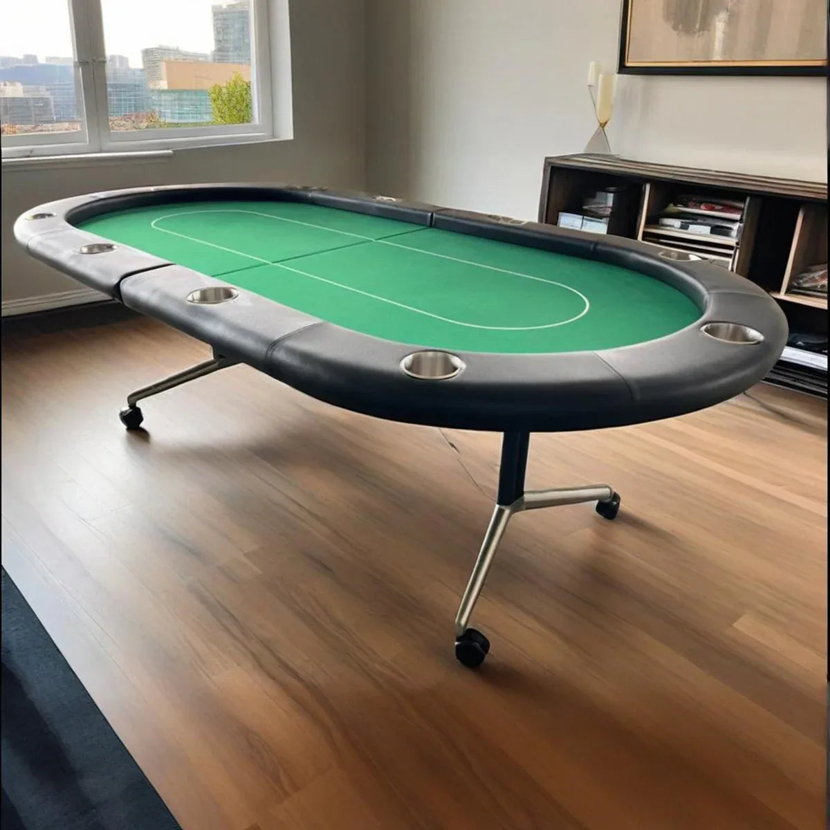 Foldable Rolling Premium 10-Player Green Poker Table - Omega Lifestyles