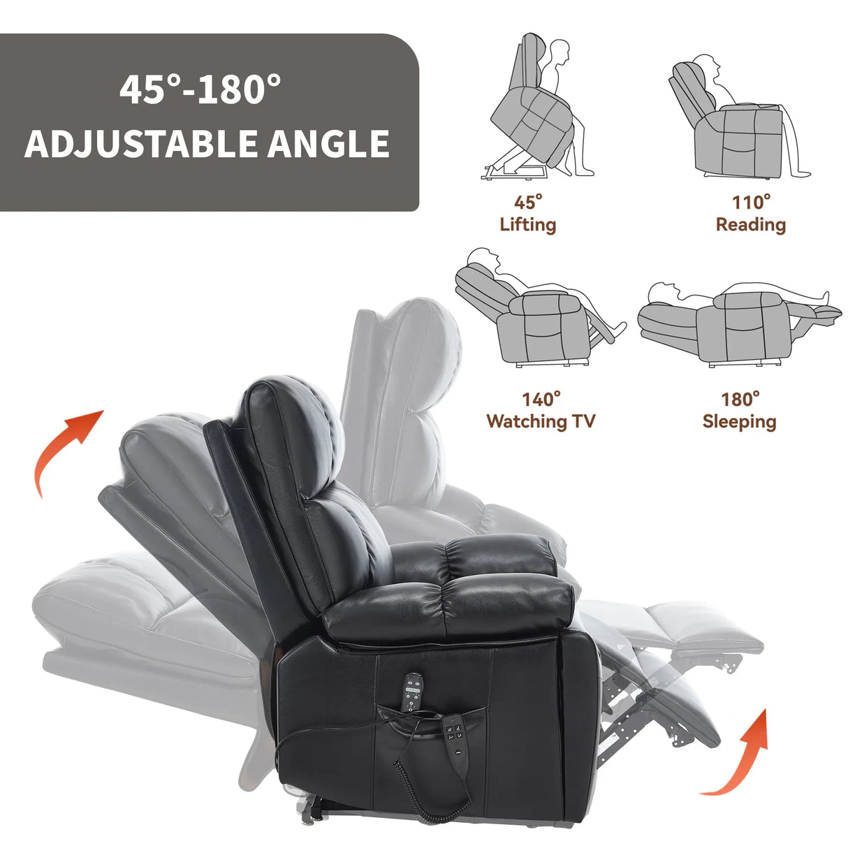 Medium Firm Faux Leather Power Lift Massage Recliner Chair - Omega Lifestyles