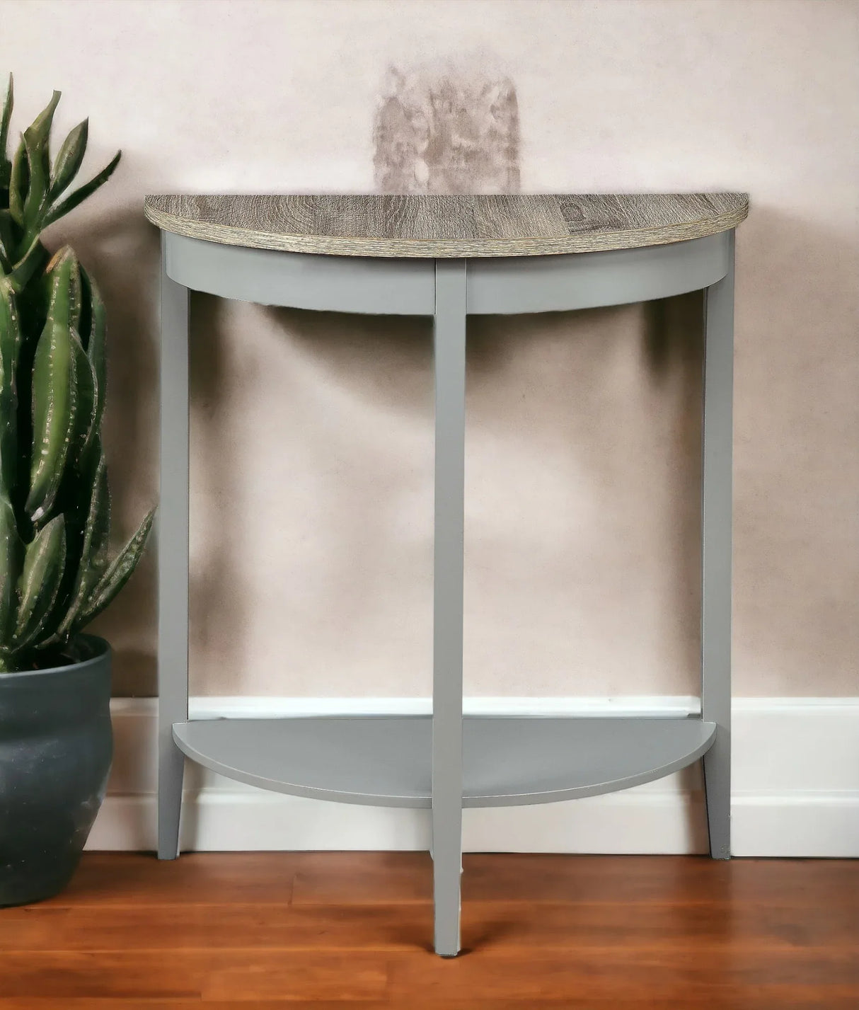 Natural Oak Gray Finish Half-Moon Console Table - Omega Lifestyles
