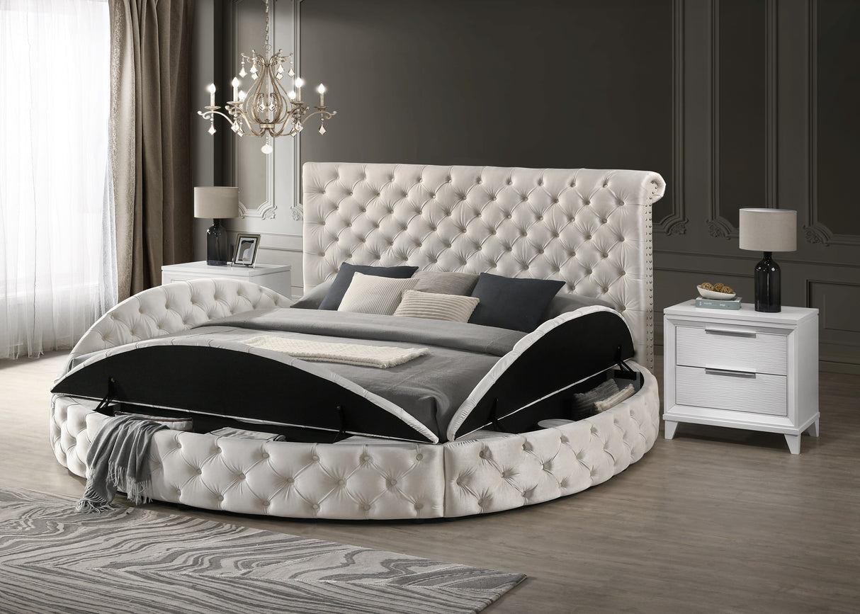 Queen Traditional Round Velvet Upholstered Storage Bed Set