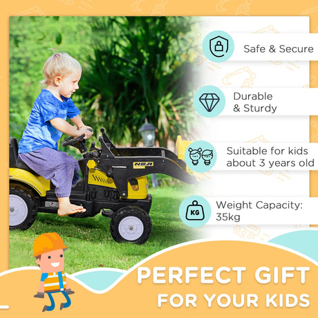Kids Manual Pedal Ride-On Excavator With Front Loader Digger - Omega Lifestyles