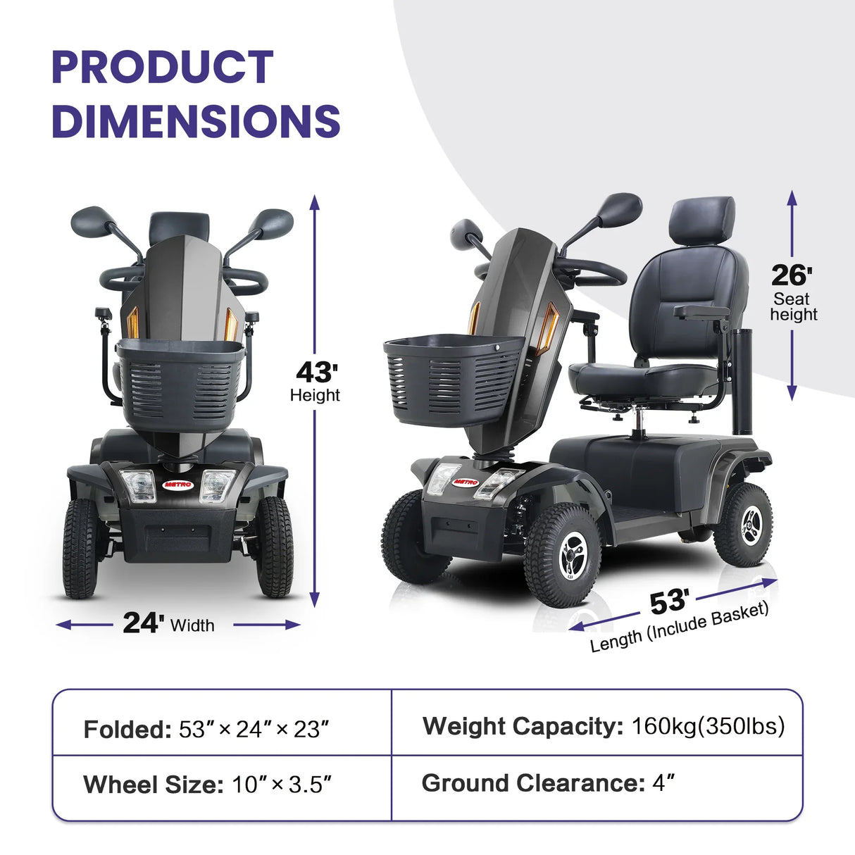 Heavy Duty Metal Mobility Scooter With Pneumatic Tires - Omega Lifestyles