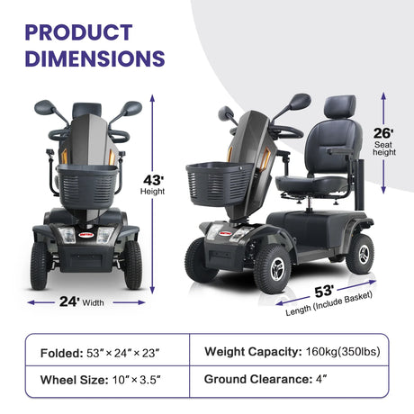 Heavy Duty Metal Mobility Scooter With Pneumatic Tires - Omega Lifestyles