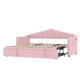 Upholstered Twin Velvet Daybed With Adjustable Trundle And Charging - Omega Lifestyles