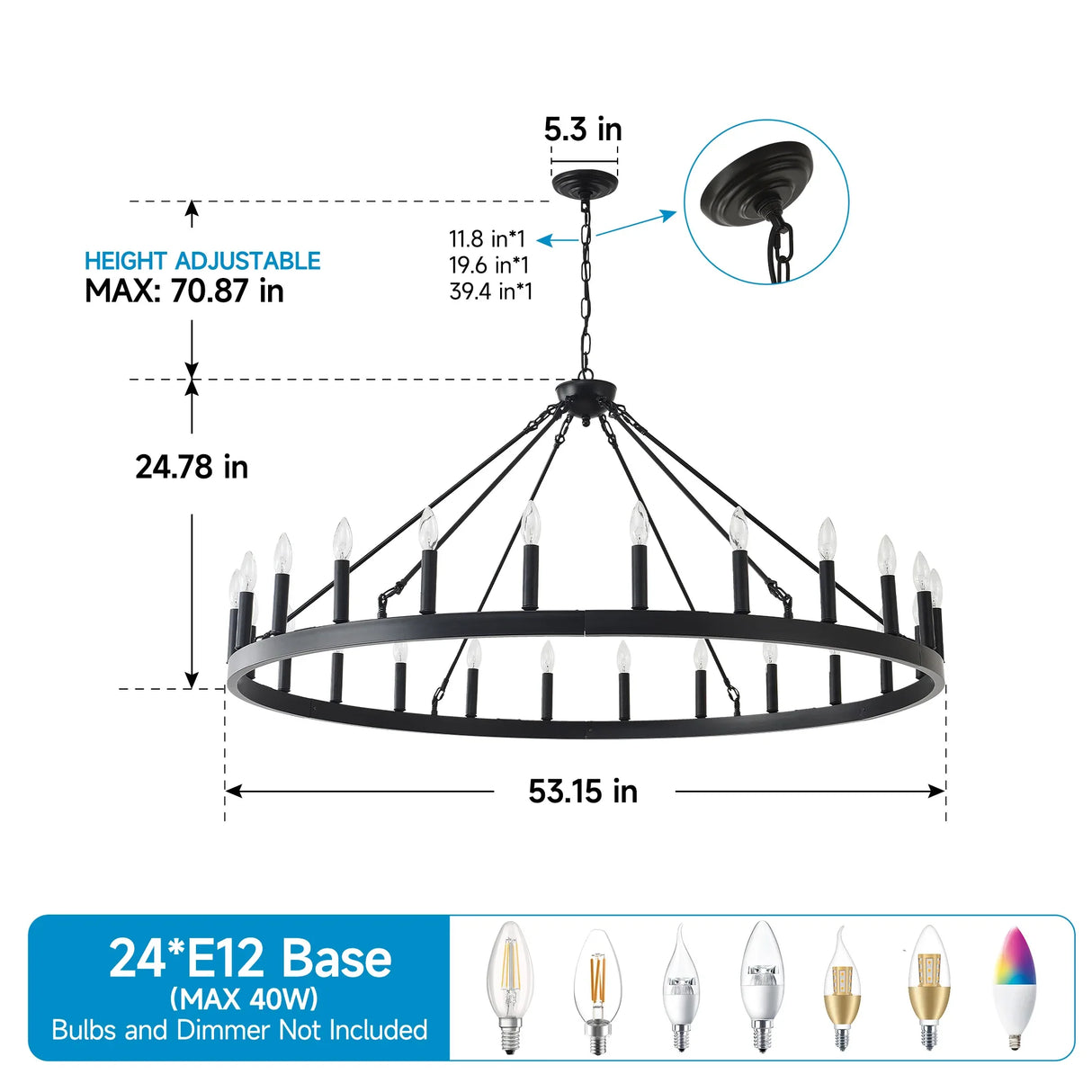 Matte Black Farmhouse Wagon Wheel Metal Chandelier - Omega Lifestyles