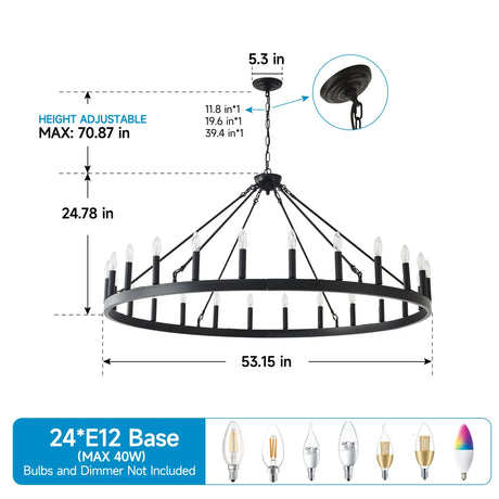 Matte Black Farmhouse Wagon Wheel Metal Chandelier - Omega Lifestyles