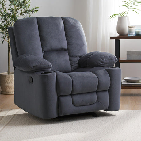 Manual Recliner Chair With Skin-Friendly Fabric And Cup Holders - Omega Lifestyles