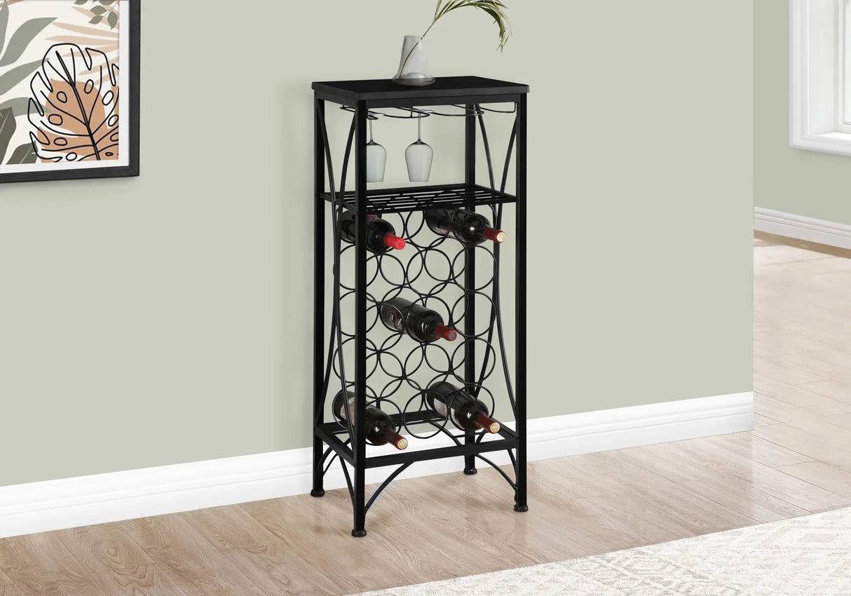 Black Metal Wine Rack Home Bar With Glass Storage - Omega Lifestyles