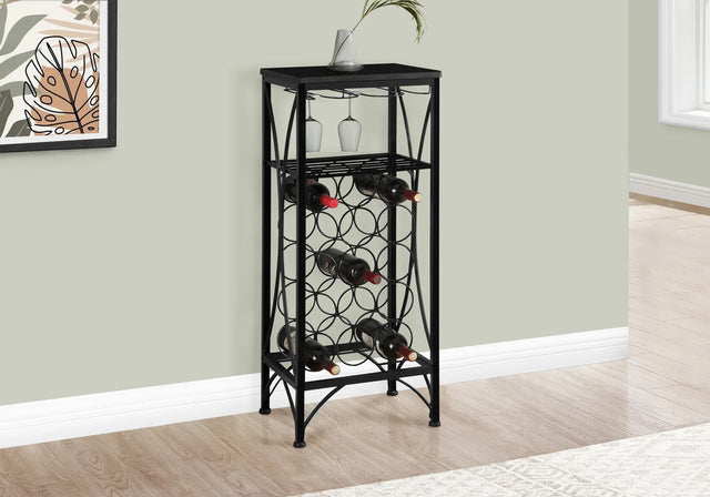 Black Metal Wine Rack Home Bar With Glass Storage - Omega Lifestyles