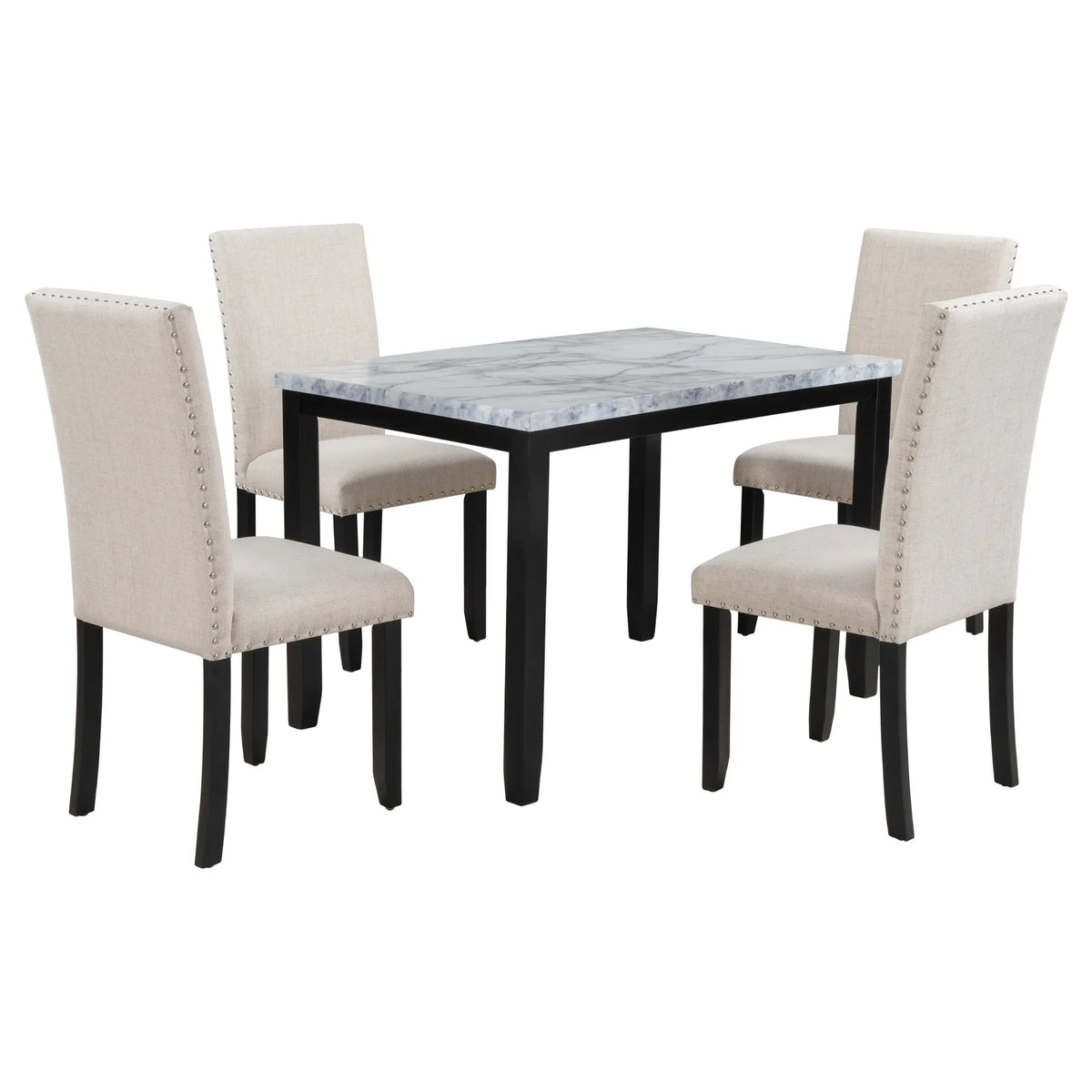 5-Piece Faux Marble Dining Table Set With Cushioned Chairs - Omega Lifestyles
