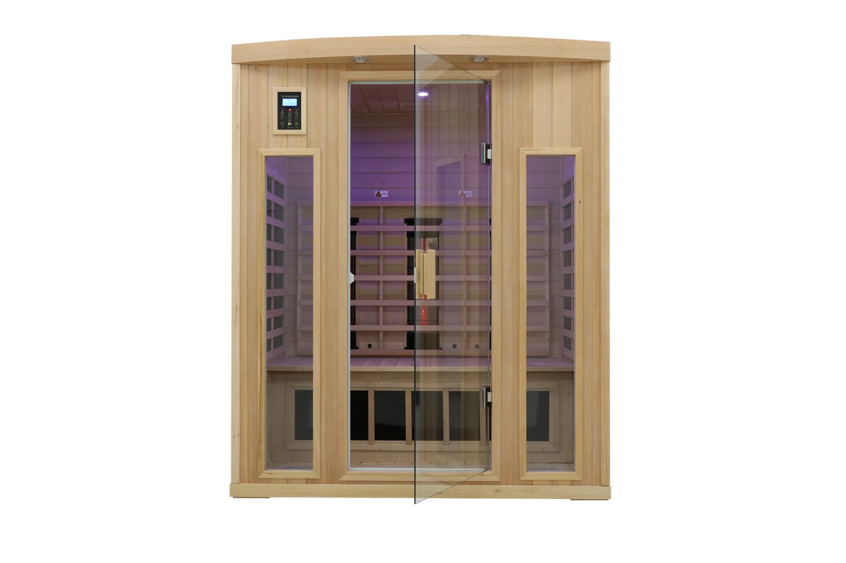Low EMF Far Infrared Solid Wood Hemlock Sauna For 3 - Omega Lifestyles