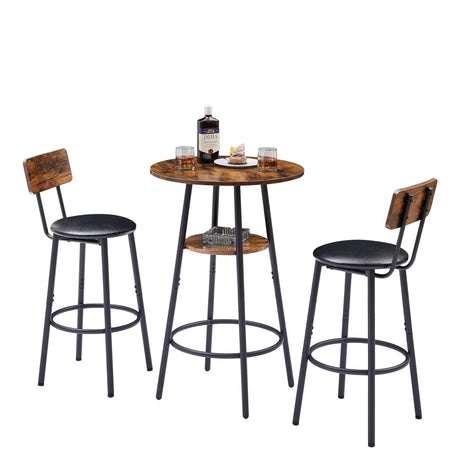 Rustic Brown Bar Table Set With Upholstered Stools - Omega Lifestyles