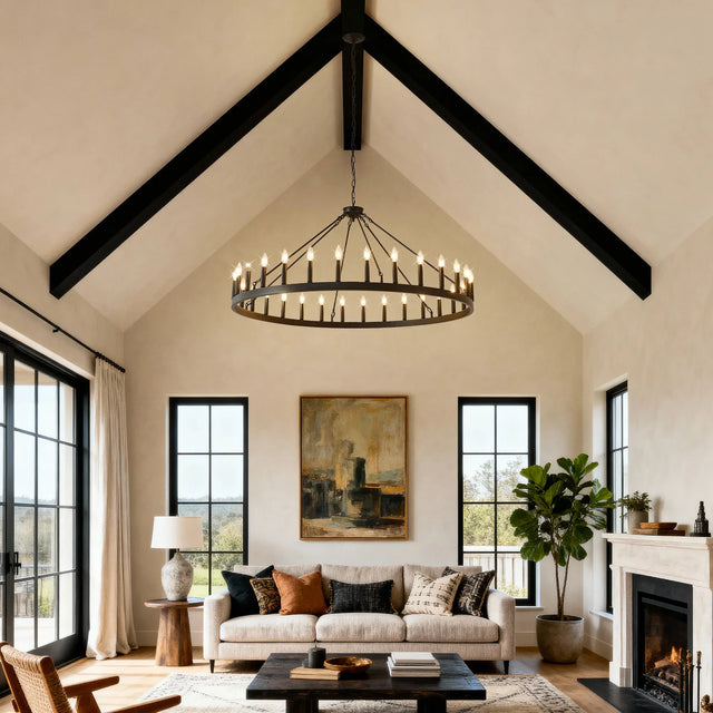 Matte Black Farmhouse Wagon Wheel Chandelier 30-Light - Omega Lifestyles