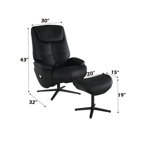 Black Top Grain Leather Swivel Accent Chair With Ottoman - Omega Lifestyles