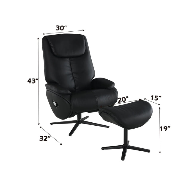 Black Top Grain Leather Swivel Accent Chair With Ottoman - Omega Lifestyles