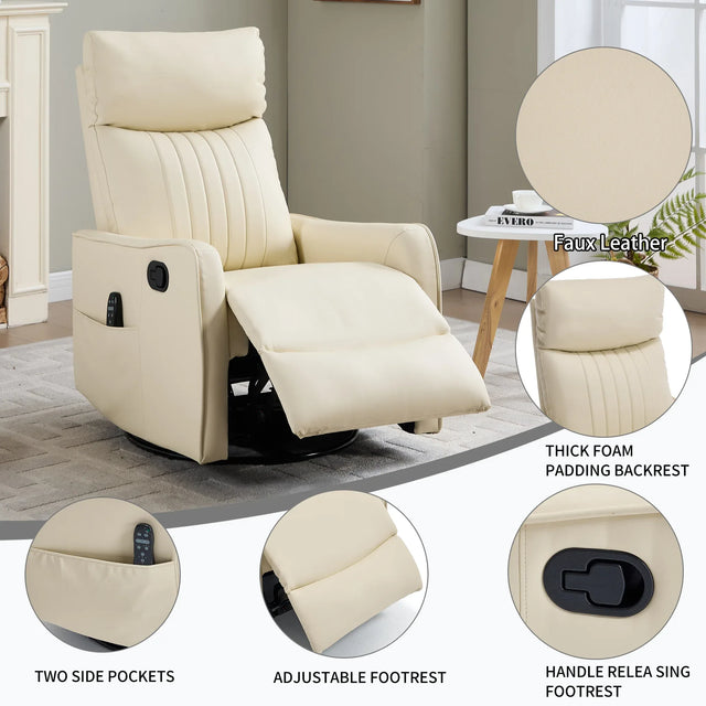 Beige Faux Leather Manual Massage Recliner Chair - Omega Lifestyles