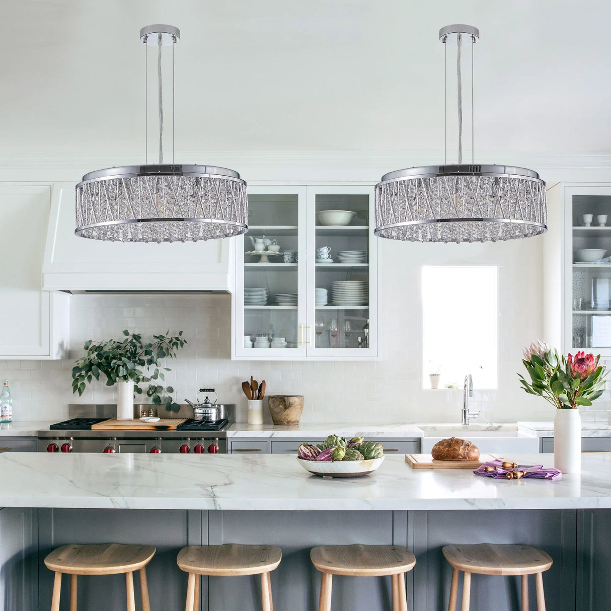 Modern Round Crystal Chandelier 19-Inch Flush Mount Light - Omega Lifestyles