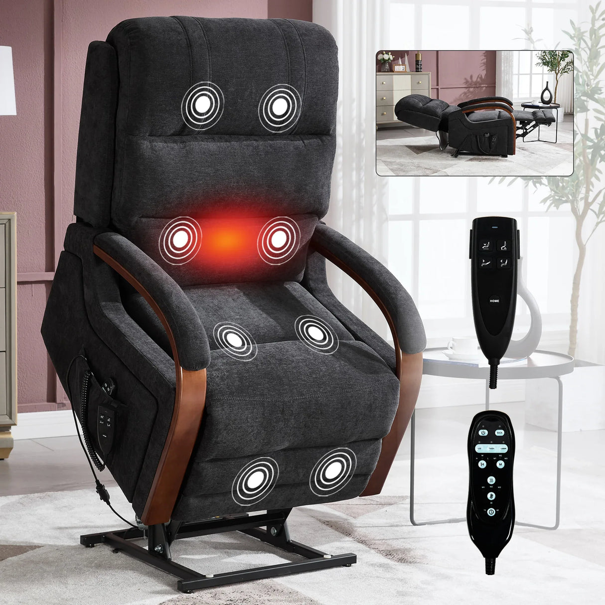 Power Chenille Lift Recliner Chair With Massage Heat - Omega Lifestyles
