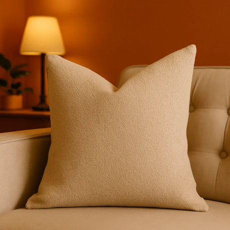 Cozy Plush Neutral Beige Bouclé Throw Pillow - Omega Lifestyles