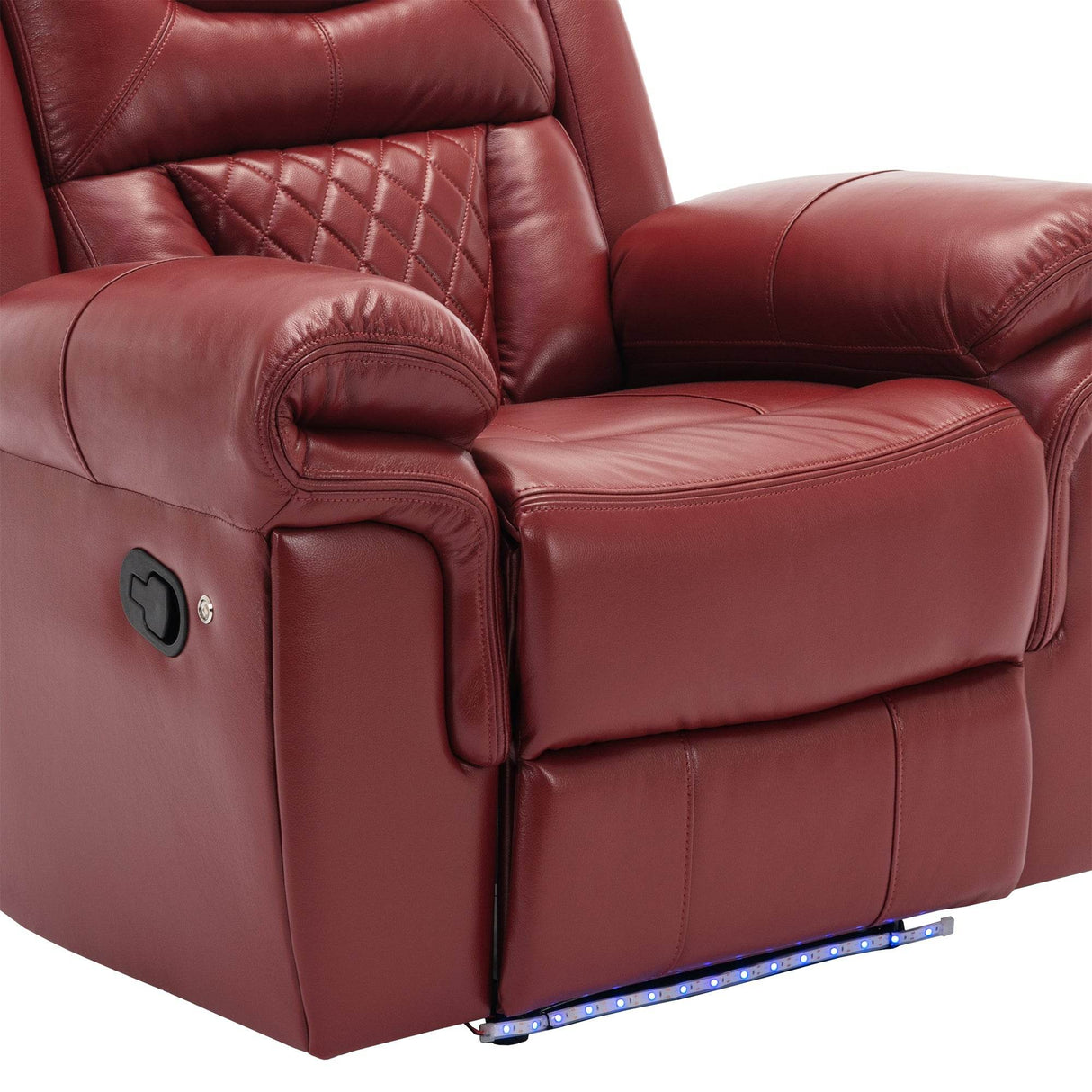 Wine Red Faux Leather Manual Recliner Chair With LED Strip - Omega Lifestyles