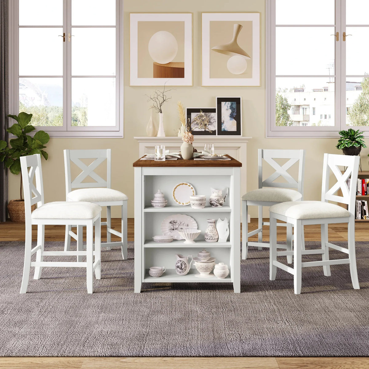 5-Piece Counter Height Rustic Farmhouse Dining Table Set - Omega Lifestyles